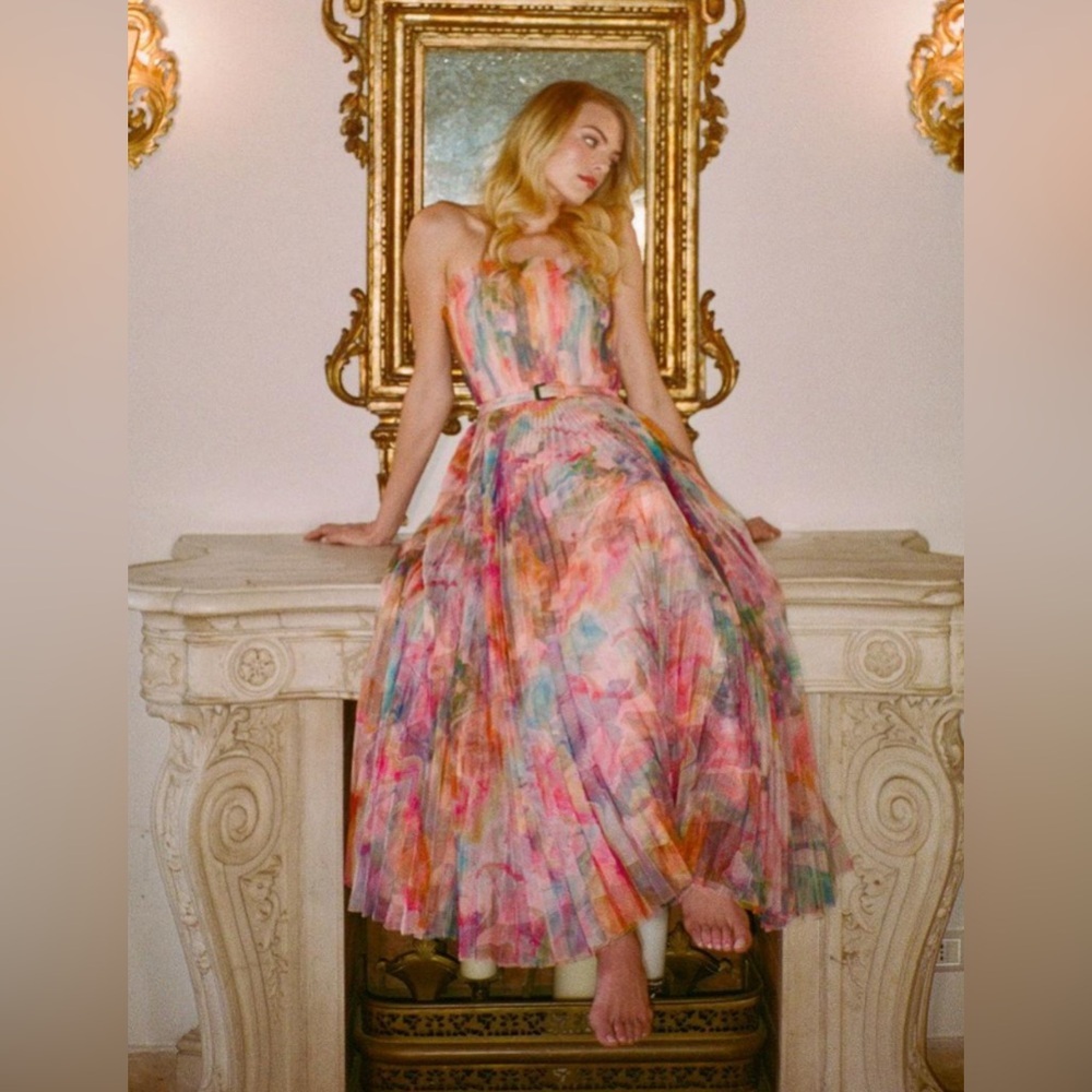 Hutch Strapless Belted Chiffon Floral Maxi Dress size 12 NWT